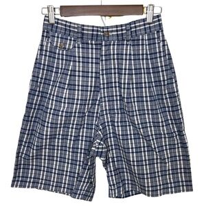 Vintage Lee 90s Blue & White Plaid High Rise Pleated Cotton Shorts Size 26